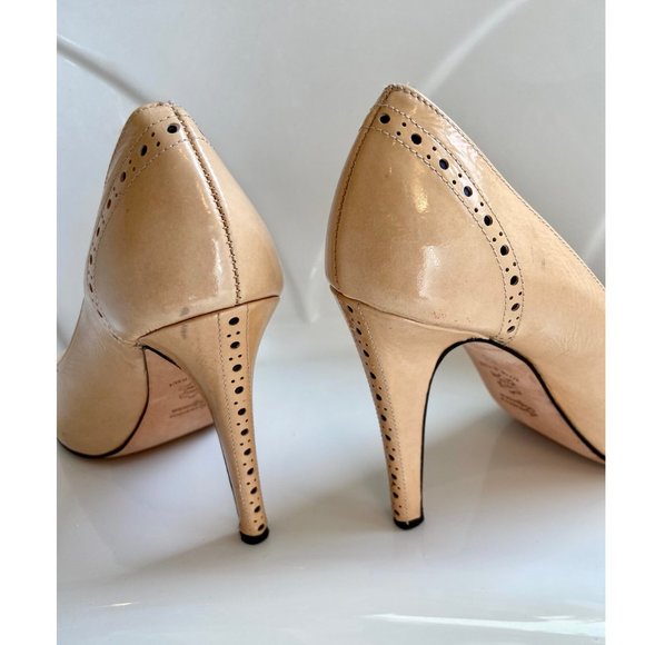 Nude Soft Leather Pumps with Laser Cut Details - Picture 6 of 7